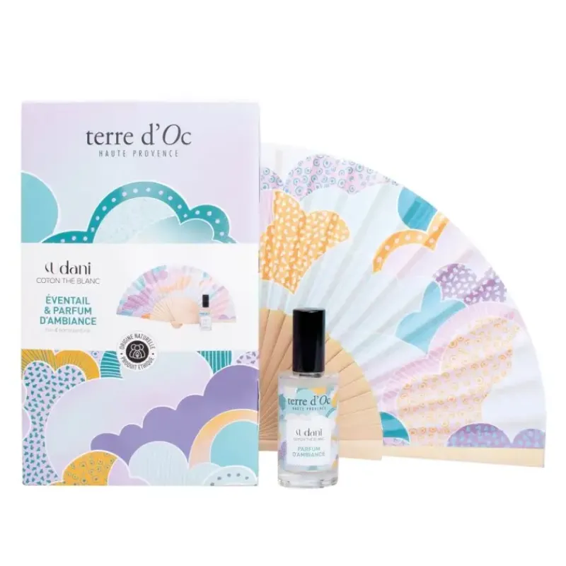 Eventail & parfum coton the blanc - coffret d'ambiance UDANI*terre d'Oc Hot