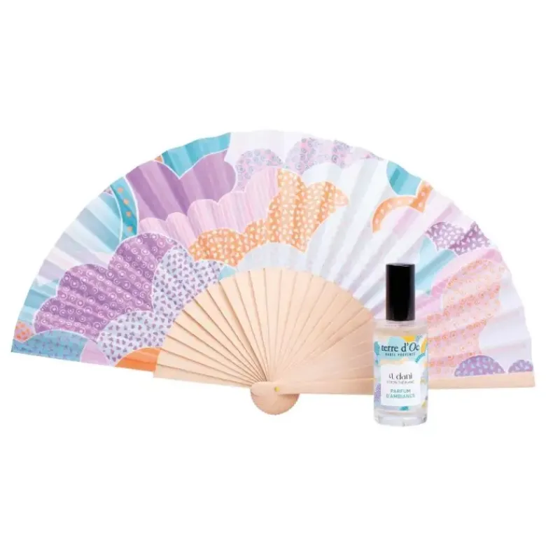 Eventail & parfum coton the blanc - coffret d'ambiance UDANI*terre d'Oc Hot