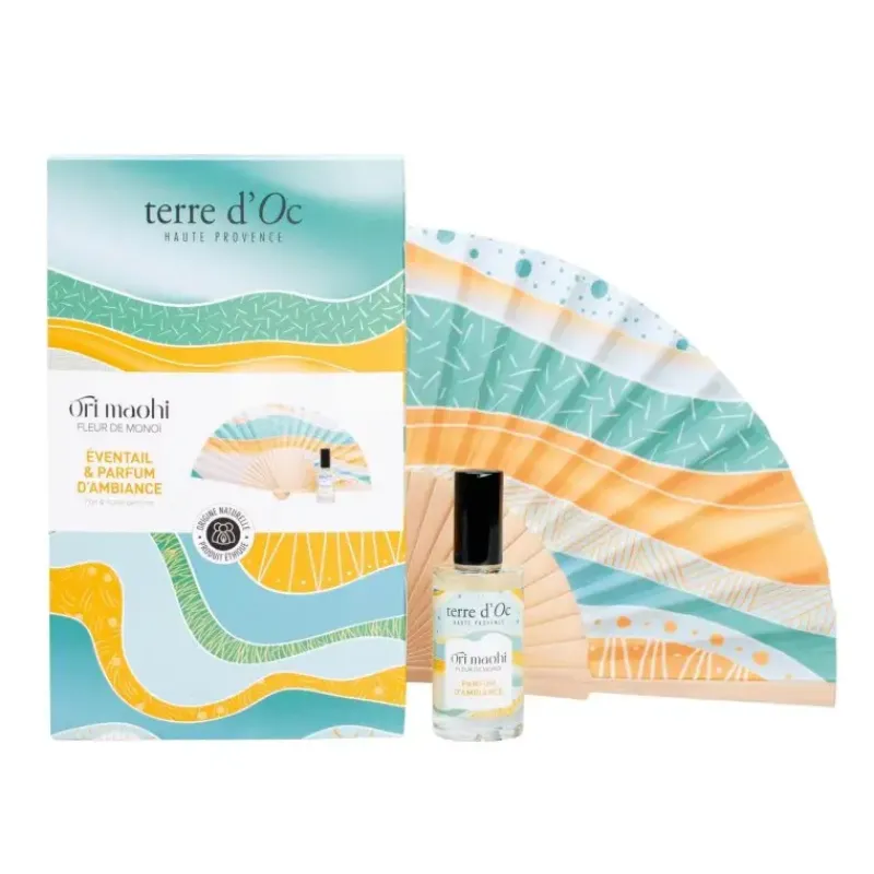 Eventail & parfum fleur de Monoi - coffret d'ambiance ORI MAOHI*terre d'Oc Clearance