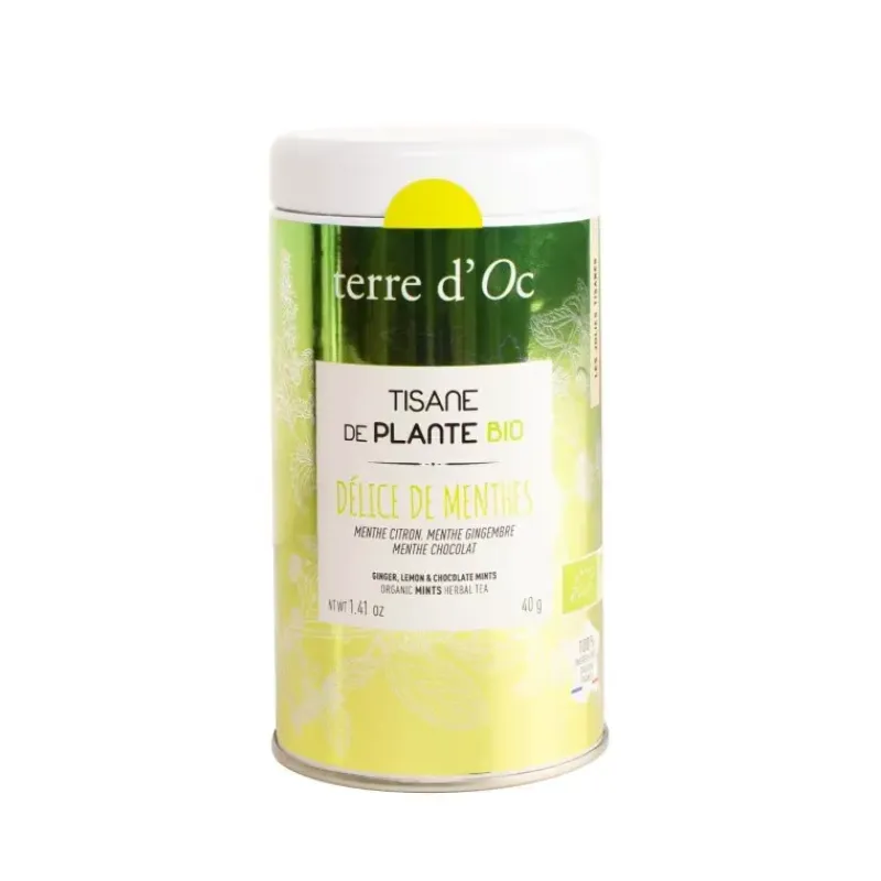 3 menthes (citron, gingembre, chocolat) - Tisane Bio*terre d'Oc Discount