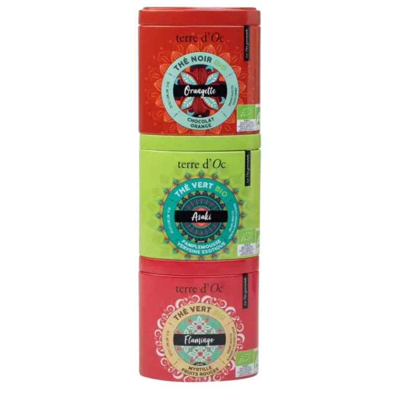3 thes gourmands bio - Orangette, Asaki, Flamingo*terre d'Oc New