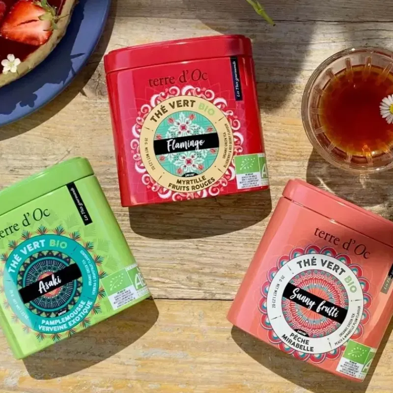 3 thes gourmands bio - Orangette, Asaki, Flamingo*terre d'Oc New