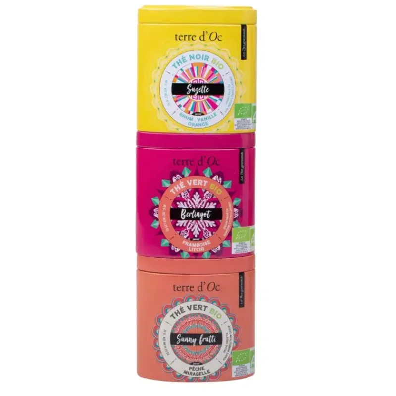 3 thes gourmands bio - Suzette, Berlingot, Sunny frutti*terre d'Oc Online