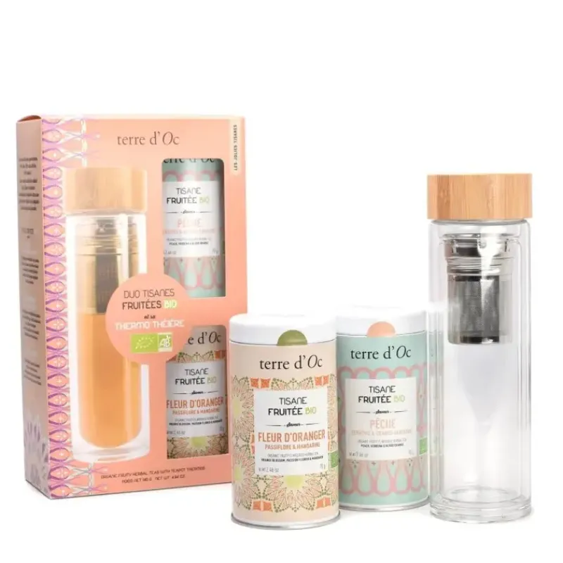 2 tisanes fruitees bio & thermo theiere - coffret decouverte*terre d'Oc New